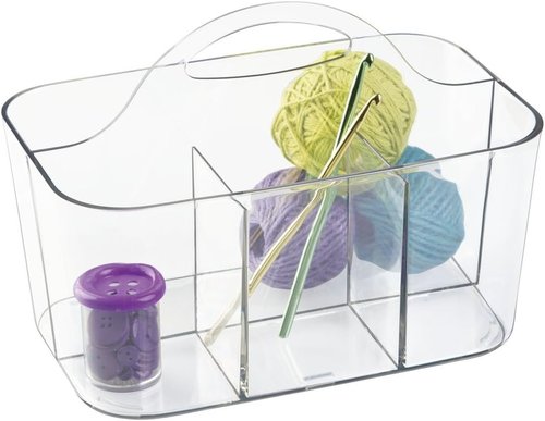 mDesign Craft Storage Organizer Caddy - Portable Tote for Art Supplies - Holds Brushes & Colored Pencils - Clear
