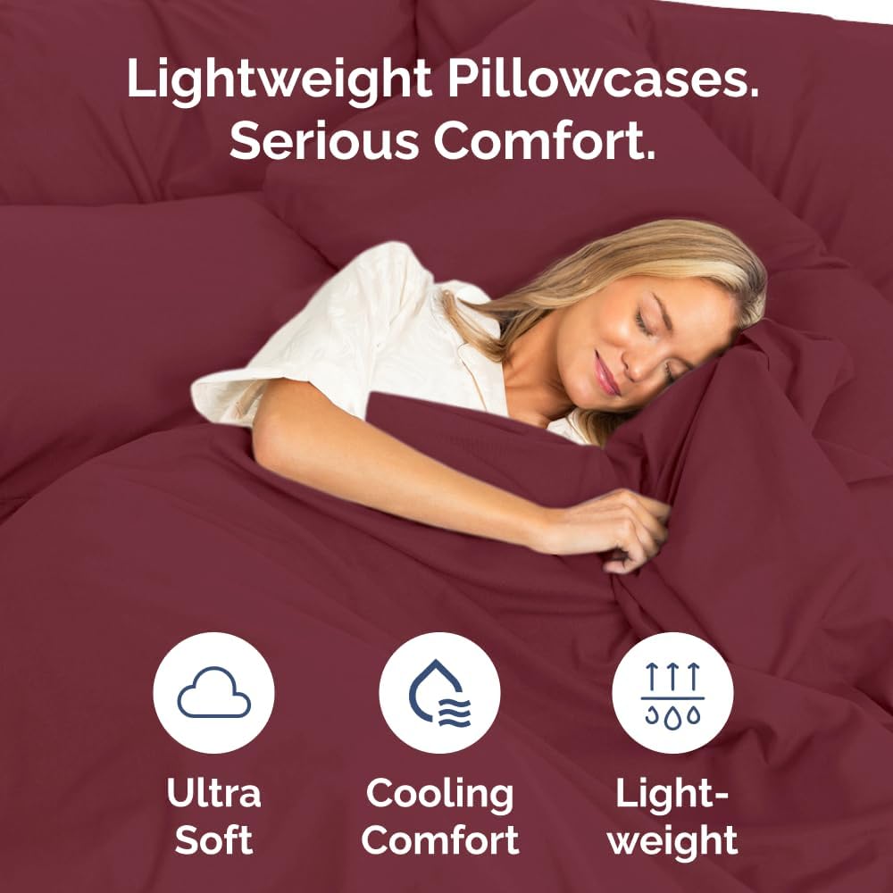 Skiennix Queen Pillow Cases Set of 10 | Ultra Soft Hotel Quality, Wrinkle-Free & Stain Resistant - Burgundy