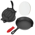 Xeoca 10 Inch Cast Iron Tortilla Press & Comal Pan Bundle, Include 100 Pcs Parchment Paper,Commercial-Grade Cast Iron Tortilla Maker, Roti Press, Non-Stick, Heat-Resistant, Black