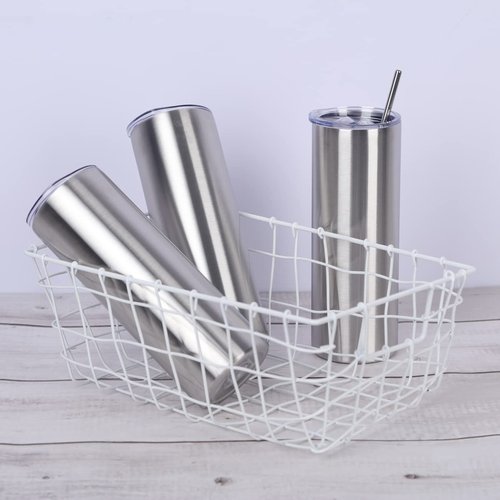 Wzaytia 24 Pack 20 Oz Stainless Steel Straight Tumblers, Insulated Slim Skinny Travel Cup Set, BPA-Free Lids and Straws Included, Silver