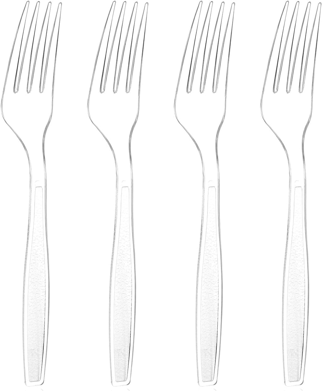 Skiennix Extra Heavy Duty Clear Plastic Forks - 180 Count, 7.1" Durable & BPA-Free Utensils for Events