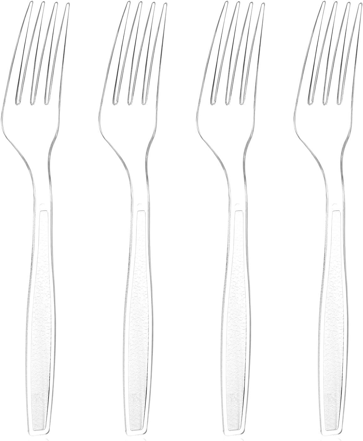 Skiennix Extra Heavy Duty Clear Plastic Forks - 180 Count, 7.1" Durable & BPA-Free Utensils for Events