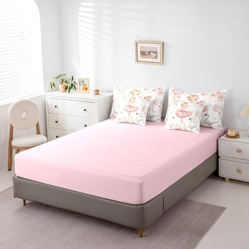 7 Pieces Ballerina Girl Comforter Set Queen Size, White Swan Bedding Set for Kids Girl Princess Room Decor, Pink Flower Print Bed in a Bag with Comforter, Fitted Sheet, Flat Sheet and Pillowcases