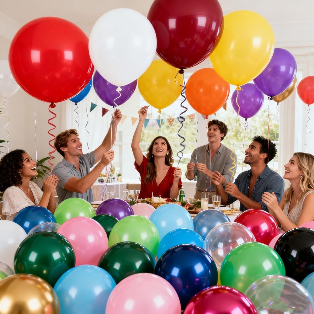 Rainbow Balloons by [Brand Name] - 100 Pcs Assorted 18-Inch Latex Balloons for Parties & Celebrations