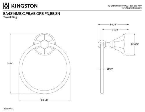 Kingston Brass BA4814C Metropolitan Towel-Ring, Polished Chrome,6 Inch