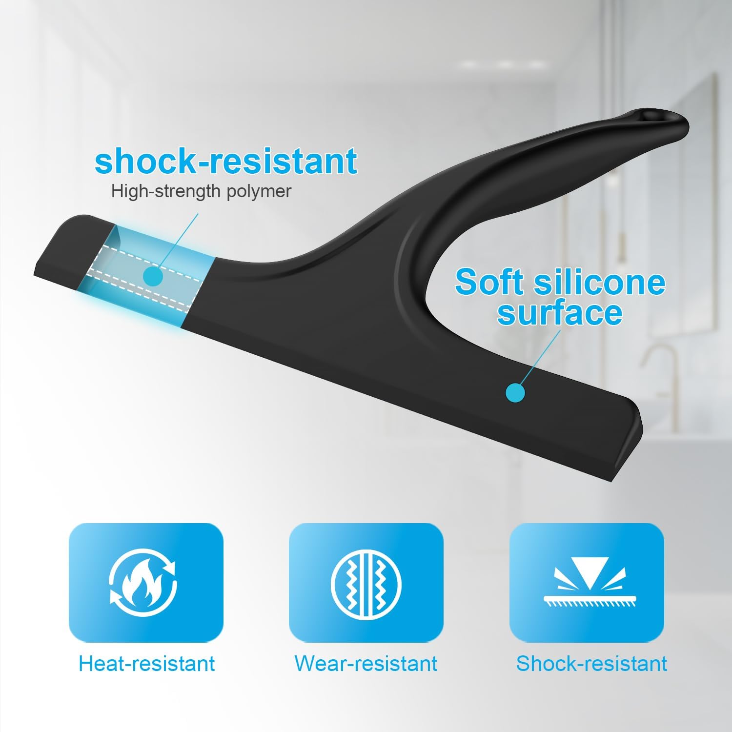 Silicone Shower Squeegee - Effortlessly Remove Water Spots from Glass, Mirrors & Tiles | 10 Inch, Black