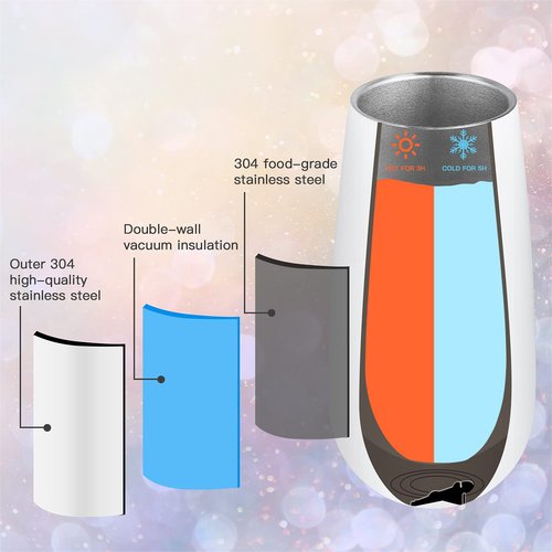 12 Pack Unbreakable Stemless Insulated Flute Tumblers, 6 Oz - Double Insulated Champagne Glasses for Friends Birthday Christmas Wedding (White)