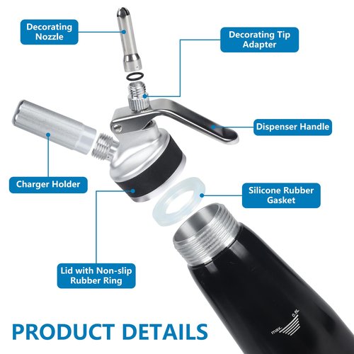 NATUREKIT Whipped Cream Dispenser 500ml – 1 Pint Aluminum Cream Canister with 3 Nozzles & Cleaning Brush – Leak-Proof Whip Cream Maker for Desserts, Toppings, N2O Charger not Included