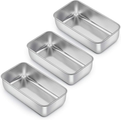 E-far Stainless Steel Loaf Pan - 9 x 5 Inch Non-Toxic Bakeware for Bread, Meatloaf & Cakes | Set of 3