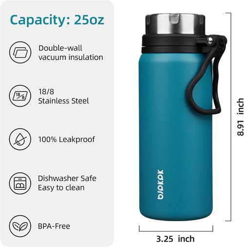 BJPKPK Stainless Steel Water Bottle - 25oz Insulated Thermal Flask | Double Wall Leakproof Design, Laguna