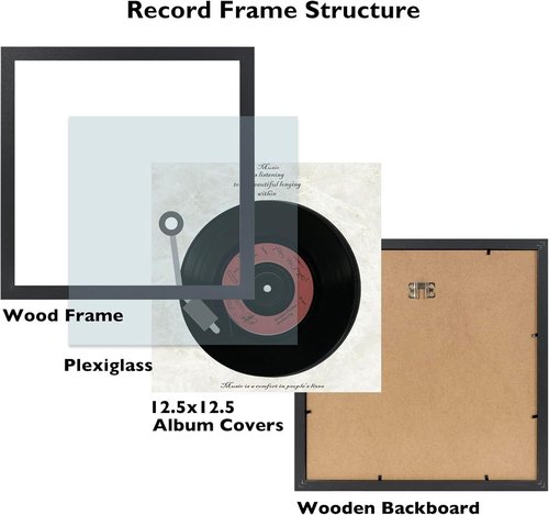 JCJMY Vinyl Record Frame - Sturdy Black Display for 12.5x12.5 Album Covers & LPs | 1 Pack