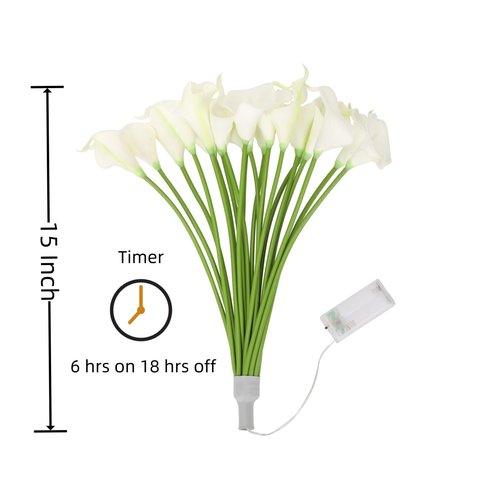 HOMESEASONS LED Lighted Artificial Flowers Calla Lily Bouquet 20 Stems Real Touch Calla Faux Flower Lights for Valentine's Day Gift and Easter Home Kitchen Wedding Dining Table Decor(White, No Vase)