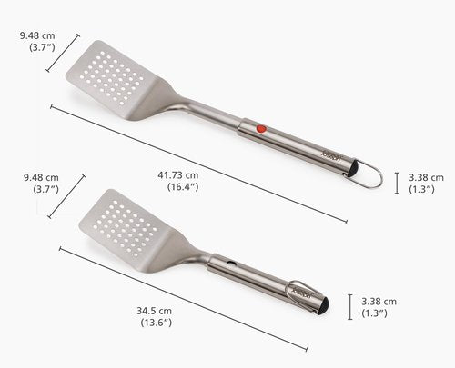 Joseph Joseph GrillOut 3-piece Stainless Steel BBQ Utensil Set, Turner, Tongs & Fork, Retractable for compact storage, Easy-clean