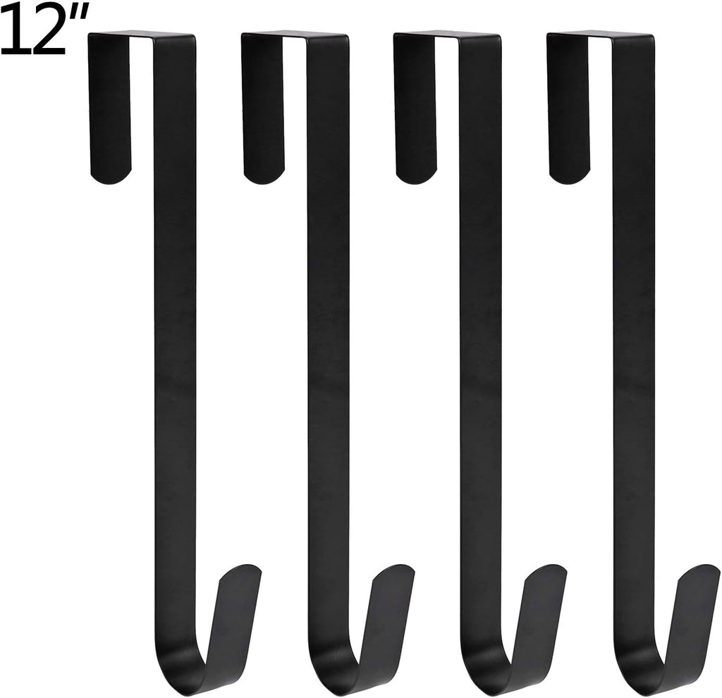 Sattiyrch 12" Wreath Hanger - Durable Steel Over-The-Door Hook for Front Door | Black Finish