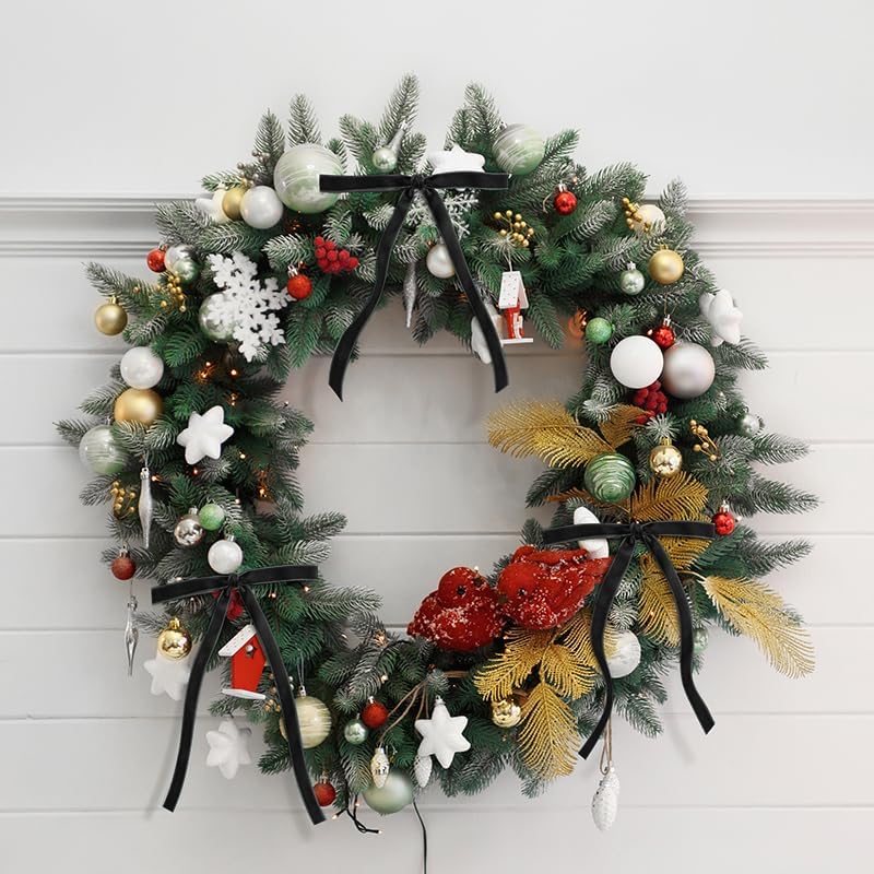 SIMISI Velvet Ribbon Bows - 24Pcs Black Christmas Decorations for Tree, Wreath & Garland (3/8'' Width)