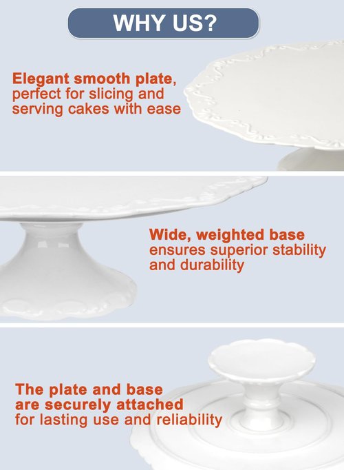 12" White Cake Stand for 10" Cake, Porcelain Cake Plate, Cake Pedestal Stand, Round Dessert Stand, Wedding Cake Stand for Party, Birthday, Baby Shower, Christmas, Home Decorating Cake Display Stand