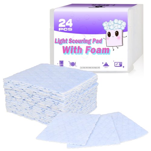 24 Pack Light Scouring Pad with Foam, Triple Cleaning Scrub Pad Singles Heavy Duty Household Non-Scratch Abrasive Hand Pad Multi Surface Magic Sponge Eraser Sheets for Home Surfaces Indoor Cleaning