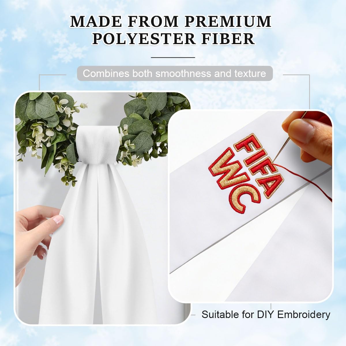 Skiennix Wreath Sash - 2Pcs White Embroidery Blanks for Monogramming | Perfect for Home, Party & Wedding Decor