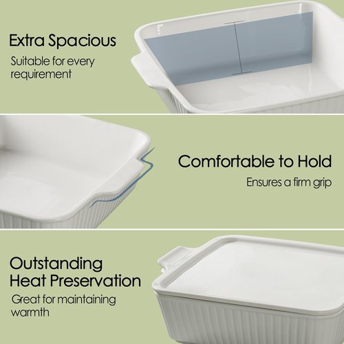 Dizada 10" Square Casserole Dish - 2.6 Qt Porcelain Bakeware with Lid | Oven to Table, Microwave & Dishwasher Safe