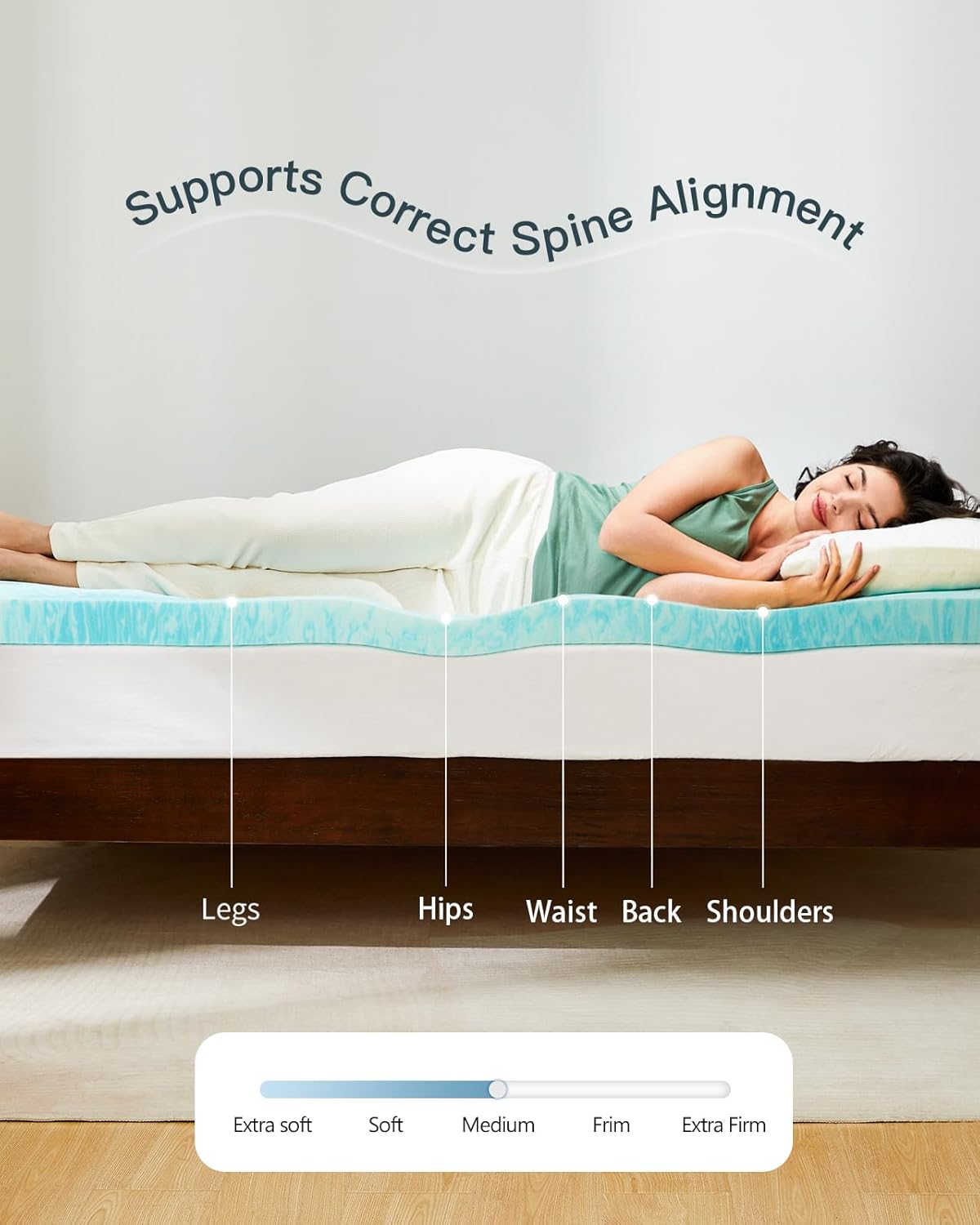 Perlecare 3-Inch Queen Memory Foam Mattress Topper - Cooling Gel Infused for Pressure Relief | CertiPUR-US® Certified, Blue