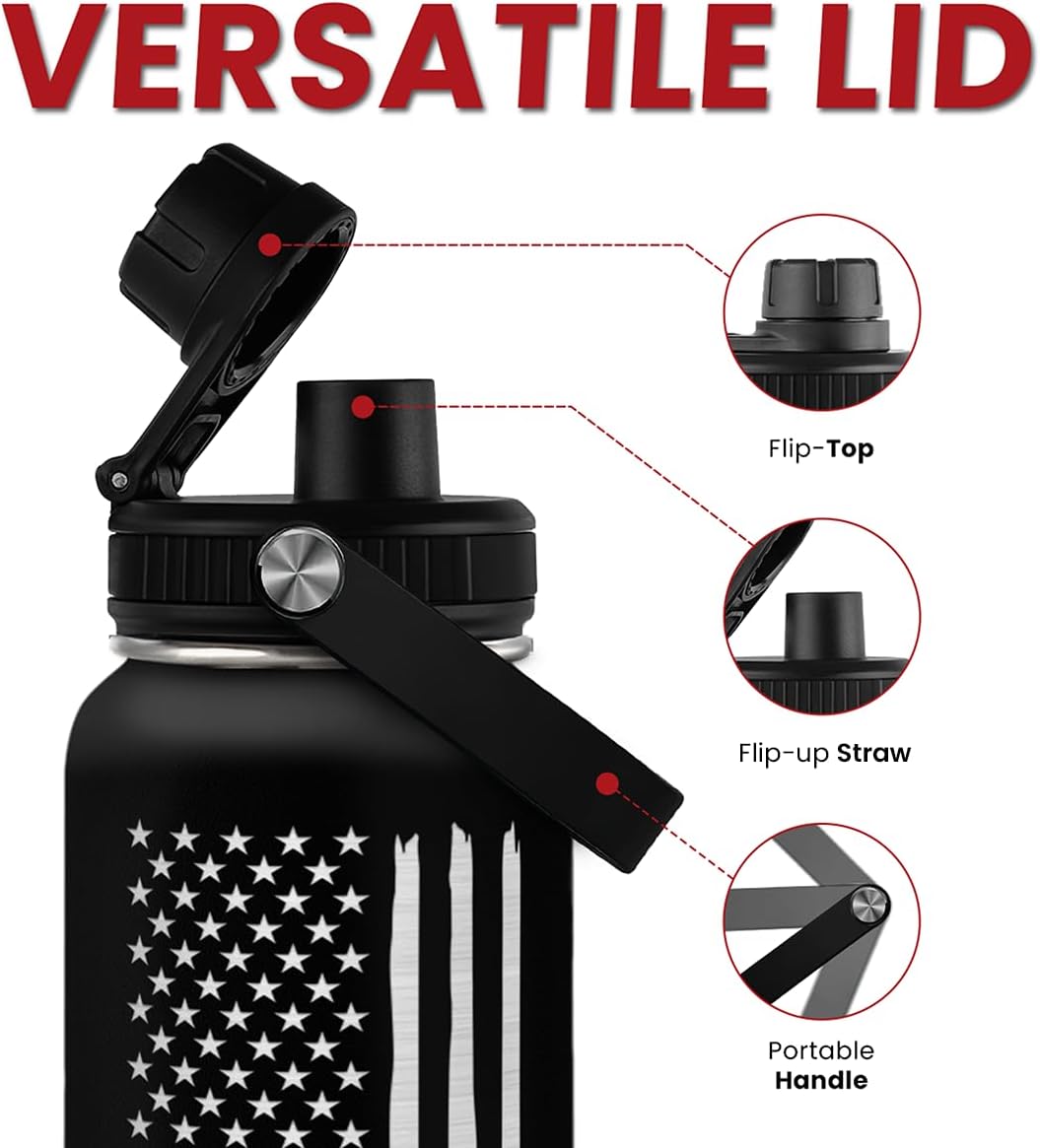 SA Water Bottles American Flag 32oz Stainless Steel Insulated Water Bottle - Perfect for Gym & Outdoor Activities