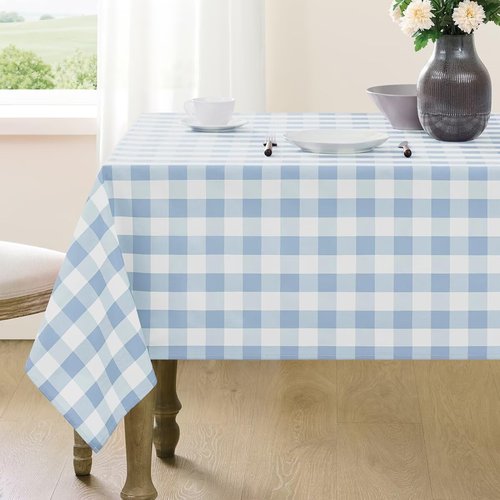 Maymiss Checkered Tablecloth Rectangle Gingham Table Cloths Waterproof Wrinkle Free Buffalo Plaid Table Covers Washable for Dining, Parties & Outdoor Picnic(Light Blue,52"×70")