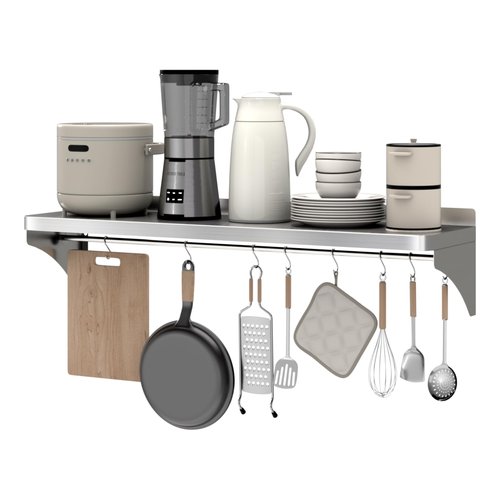 VENFAN 48" x 12" Stainless Steel Shelf Wall Mounted | Heavy-Duty Commercial Stainless Steel Shelf Storage with 8 Hooks for Kitchen Wall, Restaurant, Garage and Microwave Oven