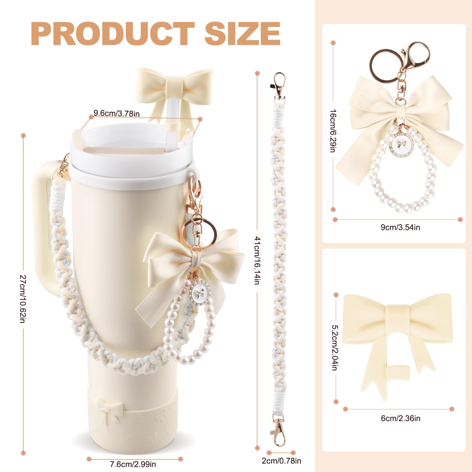 Stanley Cup Accessories Set for 40oz & 30oz,0.4in Silicone Straw Cover, Cute Charm,Handle Strap,Cup Ring,Plush Pendant,Stanley Boot,Heart Buttons for Tumbler (White)