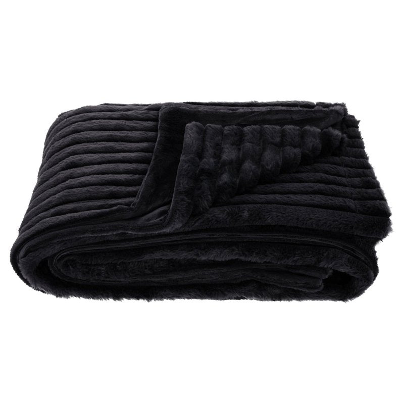 King Faux Fur Blanket with Channel Texture - Greystone, 102 x 90 in - Reversible Plush Throw