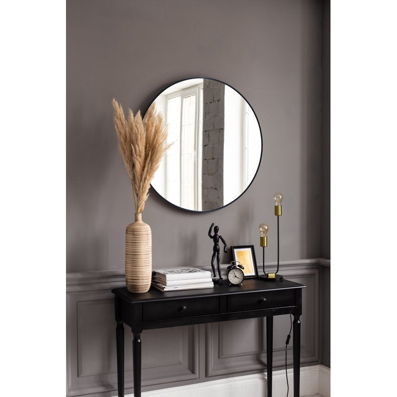 28-Inch Black Aluminum Round Wall Mirror - Modern Bathroom & Living Room Decor - Variation of THIS listing