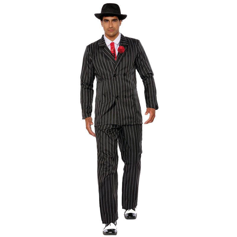 Men's Gangsta Costume L Black & White Pinstripe Suit with Tie & Carnation