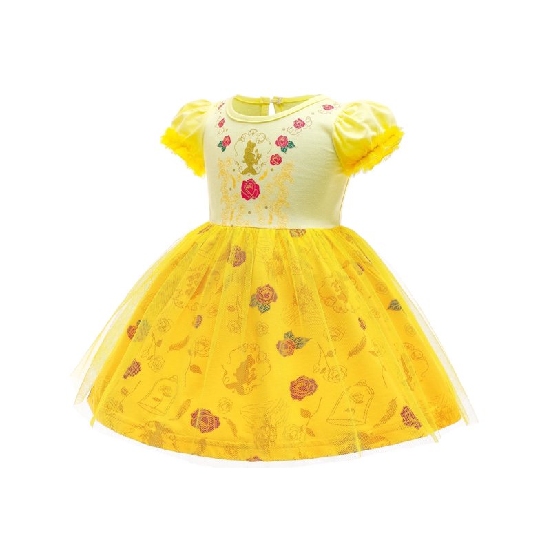 Toddler Girls Princess Tulle Dress Halloween Birthday Party Dress - Yellow 2-3T