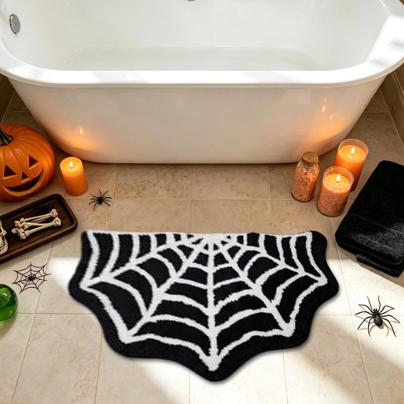 Halloween Spider Web Bathroom Rug - 15.75x23.62 Inch Non-Slip Plush Floor Mat with Variation H