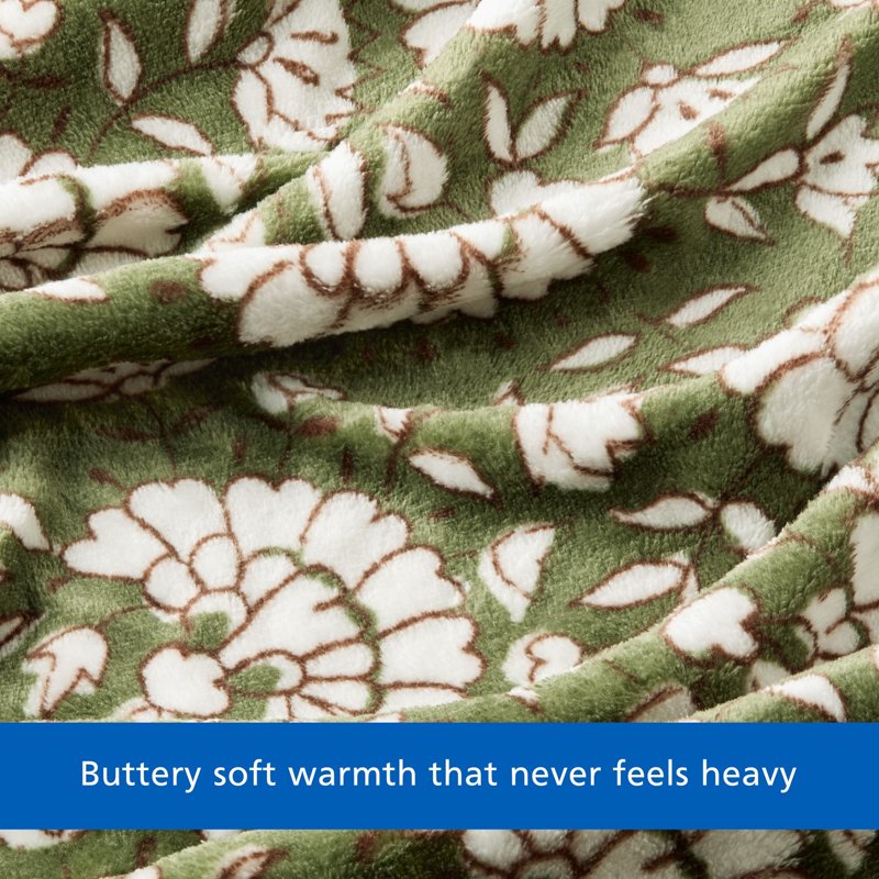 Mainstays Velvet Plush Bed Blanket Full/Queen Size - Green Floral