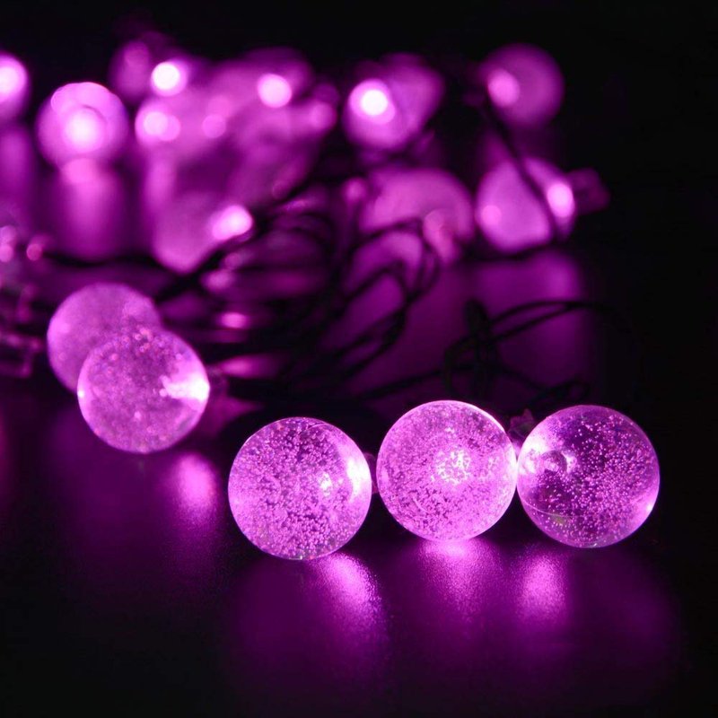 12M Pink Solar Crystal Ball String Lights Waterproof 8 Mode Globe Fairy Lights