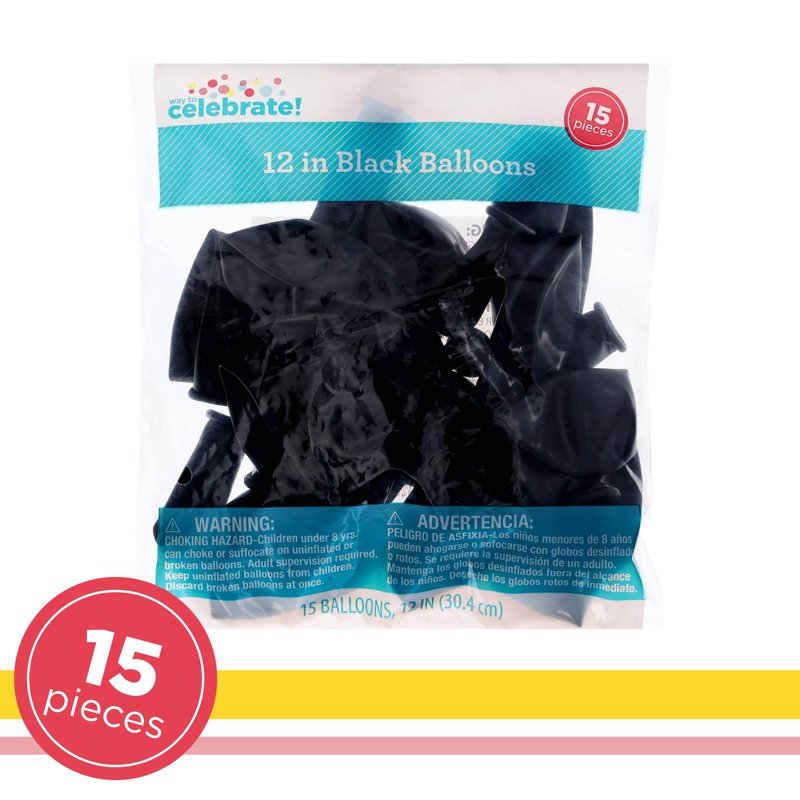 12-Inch Black Latex Balloons - 15 Pack for Party Decorations - Variation 6