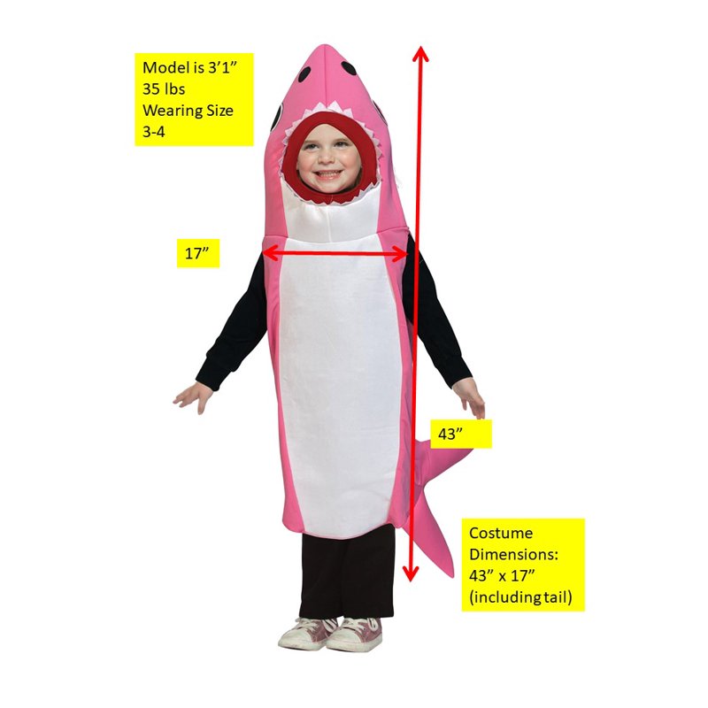 Pink Shark Child Costume - Halloween Dress Up for Kids 3-4 Years