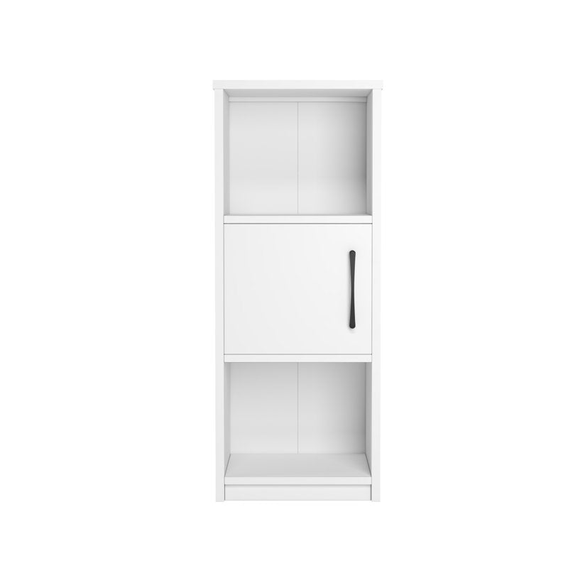 3-Tier Storage Tower with Door and Open Shelves - White
