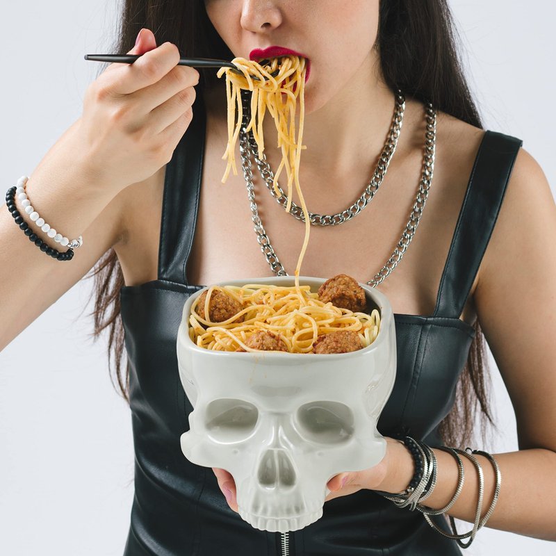 White Ceramic Skull Bowl - Gothic 3D Skull Shaped Serving Bowl 16.5x15x13cm (500ML) for Halloween & Home Decor