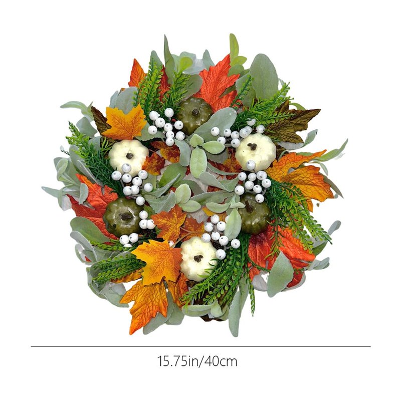 Halloween Wreaths for Front Door - Artificial Fall Maple Leaf & Pumpkin Decor - Variation H