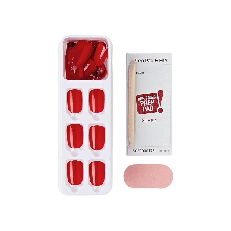 Short Red Squoval Press-On Nails - 30 Pieces, No Glue