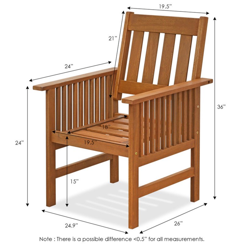 Outdoor Hardwood Armchair with Cushion - Teak Oil Finish