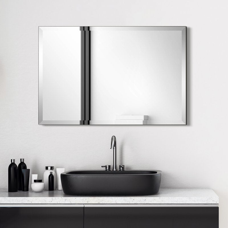 24x36 Inch Frameless Beveled Prism Wall Mirror - Clear Glass, Vertical or Horizontal Mount