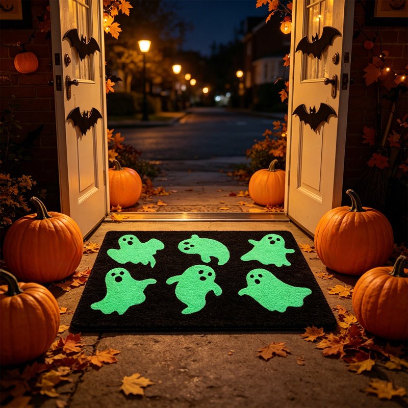 Halloween Doormat Ghost Mat - Soft Imitation Pashm Floor Rug with Secure-Grip Backing - Variation of THIS listing