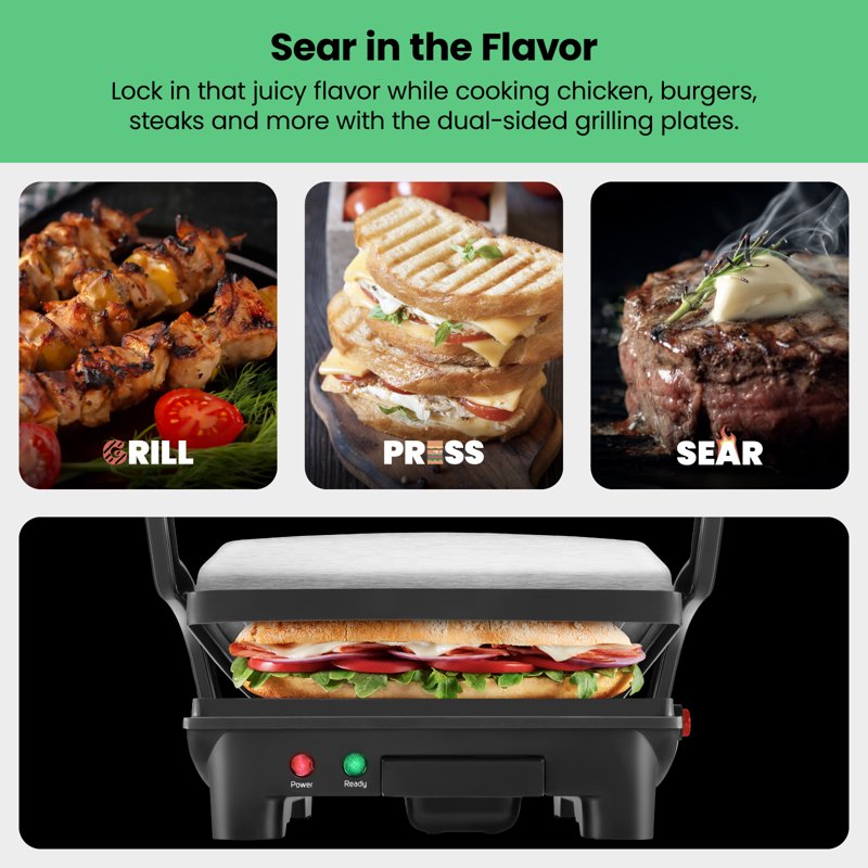 3-in-1 Panini Press and Electric Grill, Non-Stick Indoor Sandwich Maker