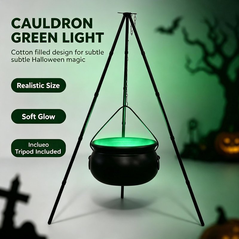Halloween Outdoor Witch Cauldron with Tripod & Timer Lights - Black 51.1"