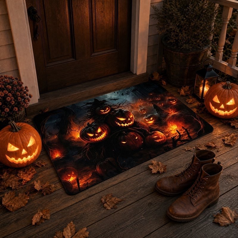 OutmaxHome Halloween Creepy Night Doormat E - Non-Slip Absorbent Front Door Mat
