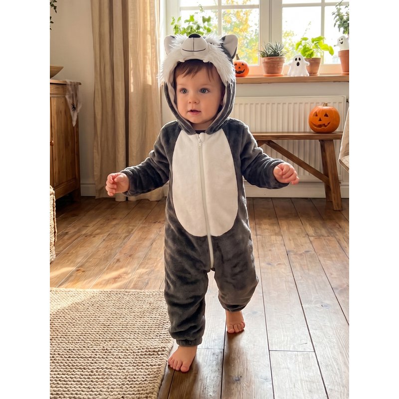 Kids Wolf Costume Infant Boy Halloween Jumpsuit - Gray 6-12 Months