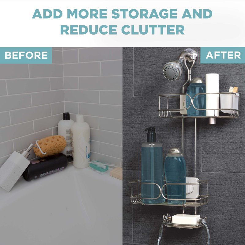 Rustproof Stainless Steel Shower Caddy with Adjustable Shelves and Hooks