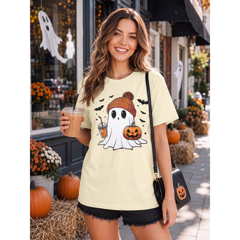 Apricot KimSoong Halloween Women's Pumpkin Ghost Graphic T-Shirt XL